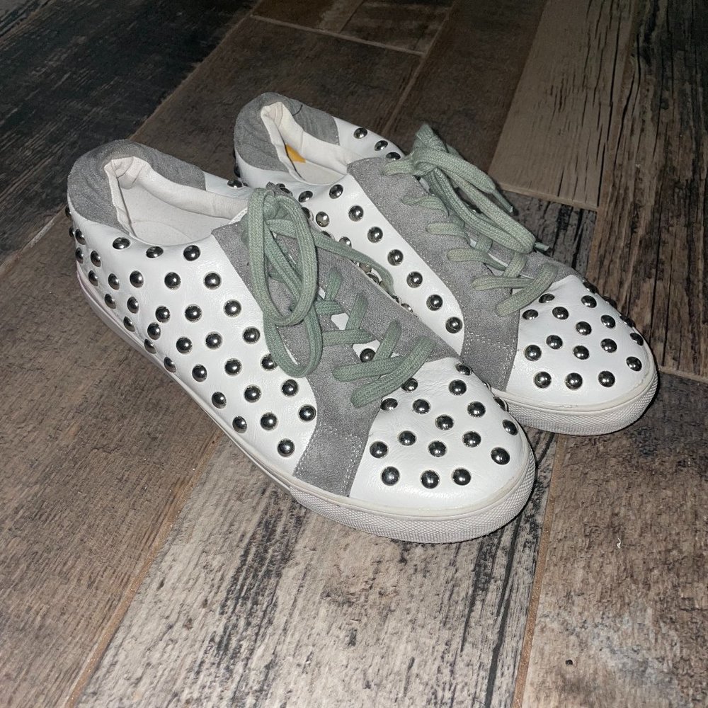 White Studded Sneakers, Size 6 1/2
